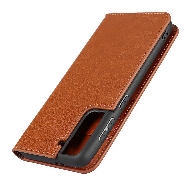 Case Samsung Galaxy S21 FE 5G #เคสฝาพับหนังแท้แบบกระเป๋าสตางค์คุณภาพดี Crazy Horse Genuine Leather Cover