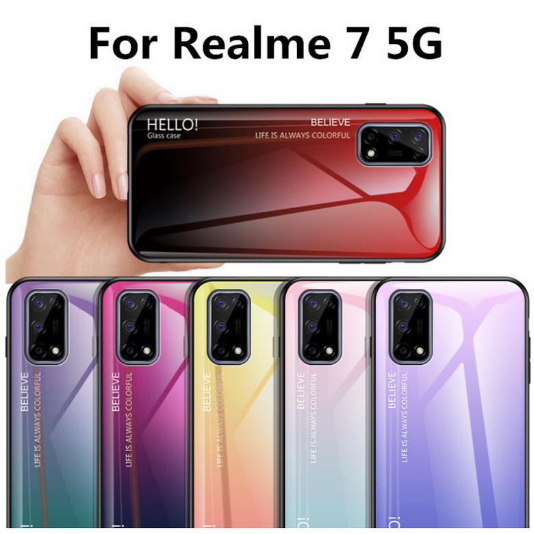 เคส Realme 7 5G #เคสฝาหลัง Gradient Color Glass + PC + TPU Hybrid Case