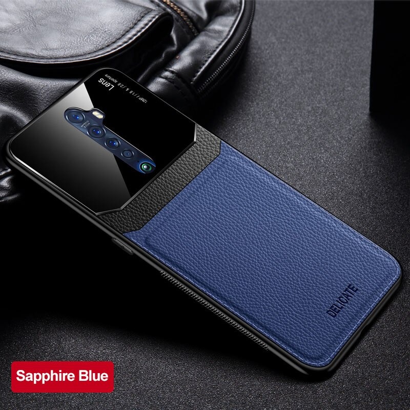 เคส Oppo Reno 2 #เคสฝาหลังไฮบริด PU +TPU + glass สีทูโทน Shockproof Leather Mirror Glass Silicone Phone Back Cover
