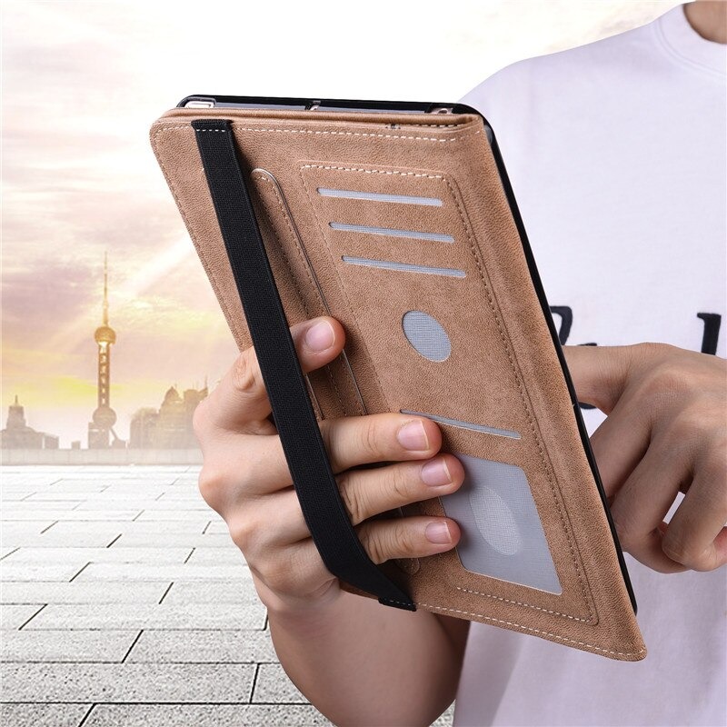 Case Samsung Galaxy Tab S7 SM-T870 SM-T875 #เคสฝาพับหนัง PU มีช่องใส่บัตรปกเย็บลายเส้น Stitching Line Design Solid Color Leather Tablet Stand Cover with Card Holder