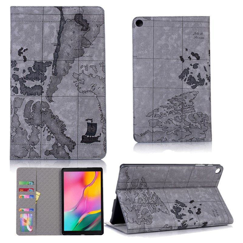 Case Samsung Galaxy Tab A 10.1 (2019) SM-T510 SM-T515 #เคสฝาพับหนัง PU พิมพ์รูปแบบแผนที่ Map Pattern Stand Wallet Leather