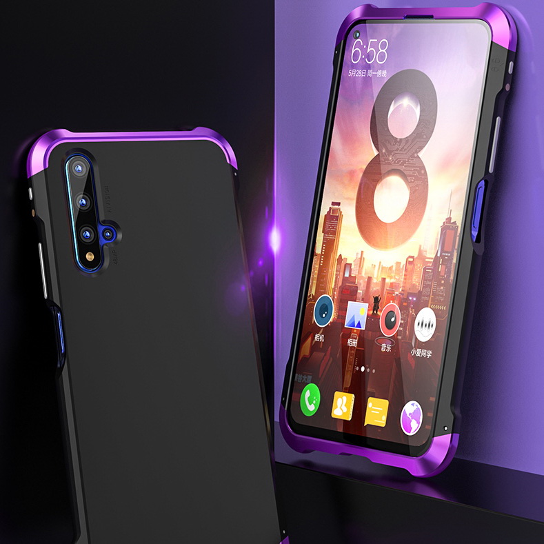 เคส Huawei Nova 5T #เคสฝาหลังกรอบโลหะบนล่างกันกระแทก + ฝาครอบหลังพลาสติก Shockproof Metal Frame + PC Cover Phone Case with Buckle สีน้ำเงิน (พร้อมส่ง)