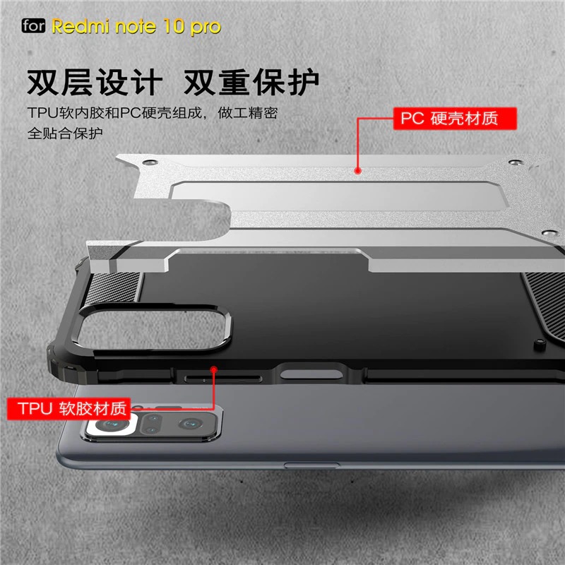 Case Redmi Note 10 Pro #เคสฝาหลังเกราะป้องกัน ไฮบริด พลาสติก+TPU Heavy Duty Rugged Hybrid