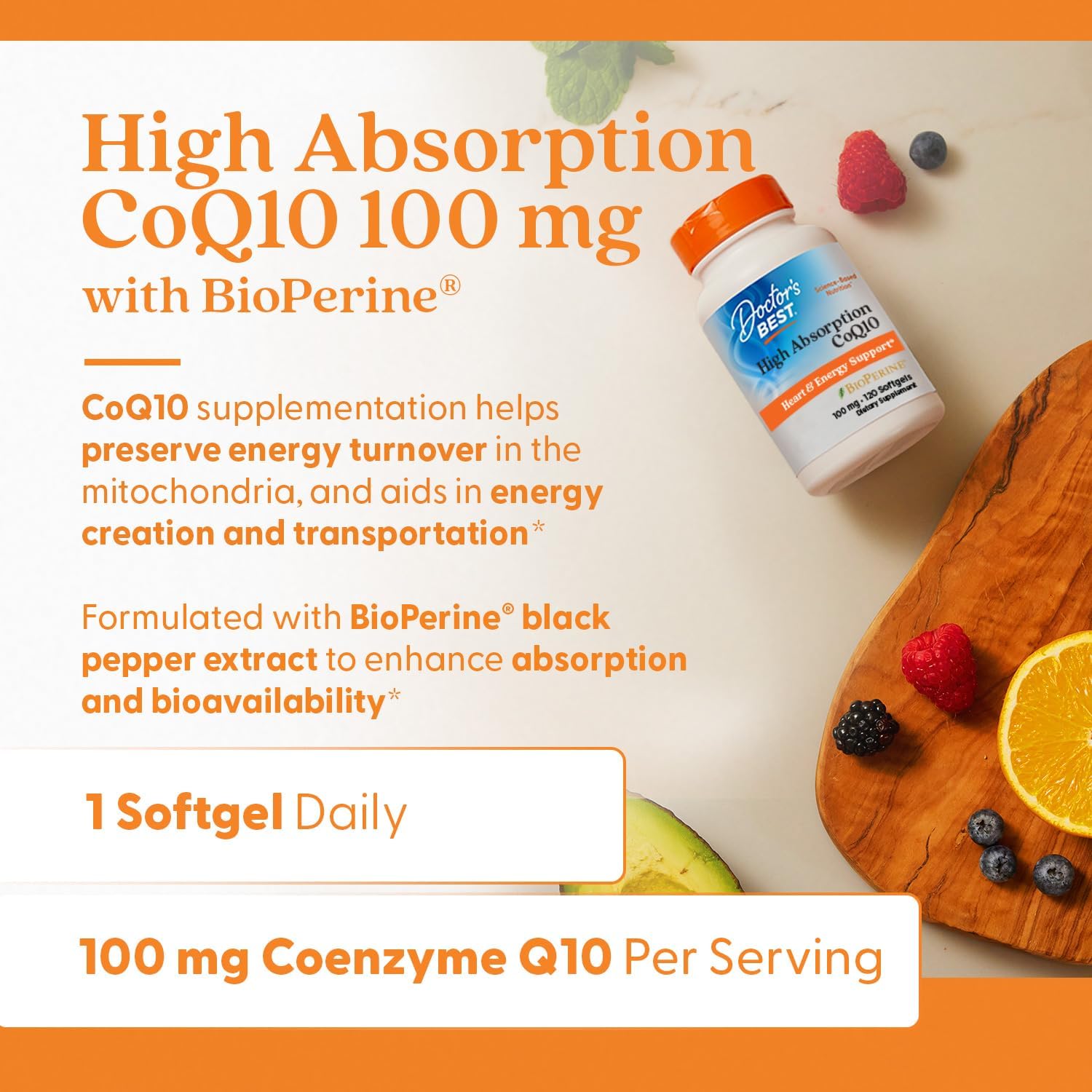 Doctor's Best® CoQ10 with BioPerine® 100mg 120 Veggie Capsules โคคิวเท็น สนับสนุนการทำงานปกติของระบบต่าง ๆ ในร่างกาย