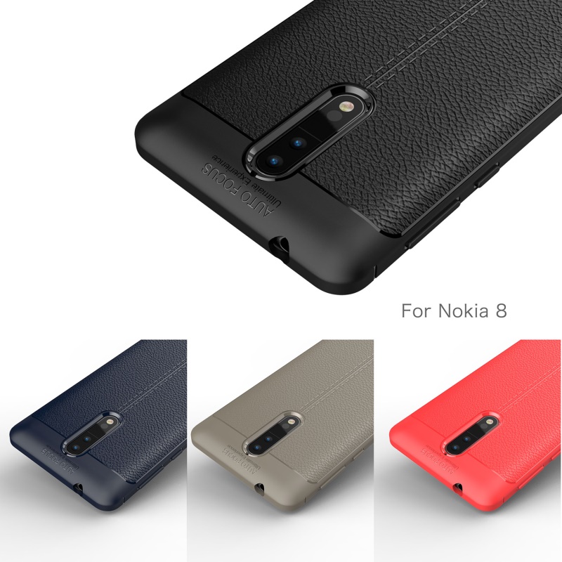 Case Nokia 8 #เคสฝาหลัง TPU ลายหนัง PU ผิวลิ้นจี่ช่วยป้องกันลายนิ้วมือคุณภาพดี