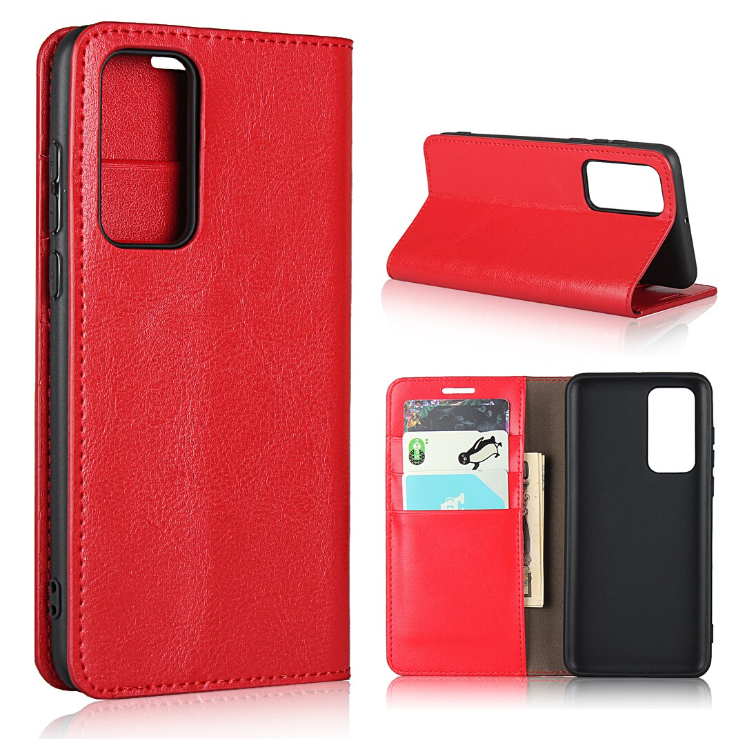 Case Huawei P40 #เคสฝาพับหนังแท้แบบกระเป๋าสตางค์คุณภาพดี Crazy Horse Genuine Leather Cover