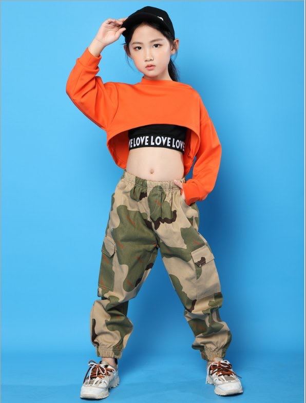 ชุดเต้นเด็ก HipHop เสื้อกับกางเกงลายทหาร