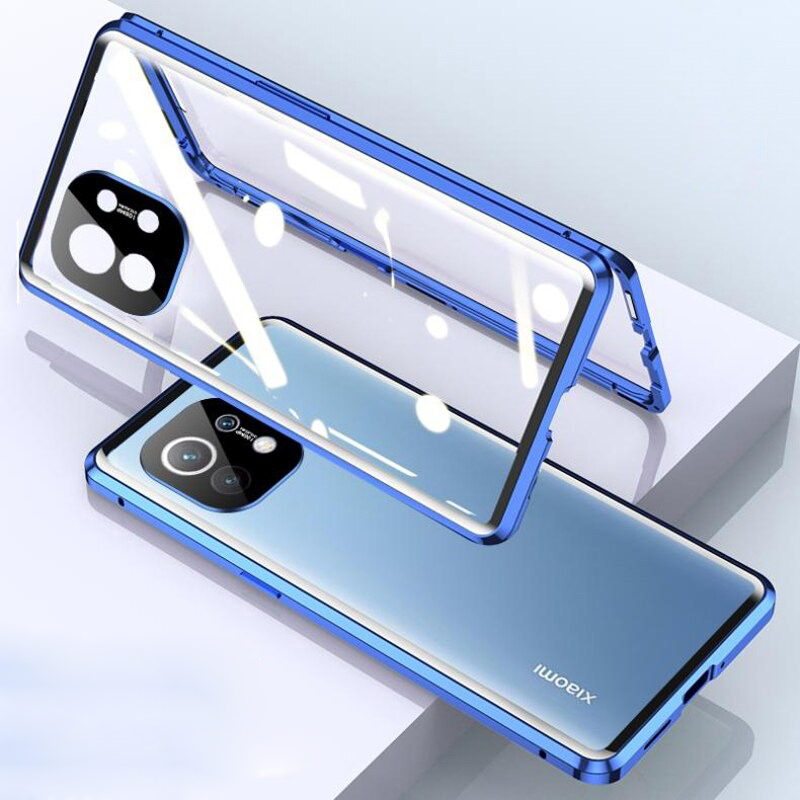 Case Xiaomi Mi 11 #เคสกระจกขอบโลหะประกบแม่เหล็กหน้าหลังมีป้องกันเลนส์กล้อง Fully Protection Magnetic Adsorption Glass Metal Phone Protective Built-in Camera Protection