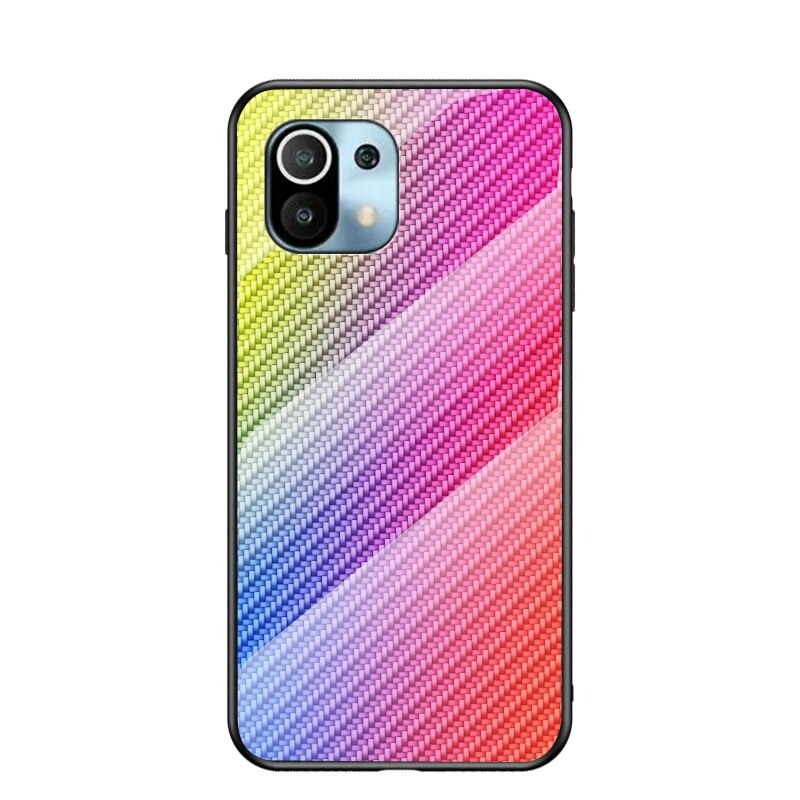 Case Xiaomi Mi 11 #เคสฝาหลัง Gradient Color ลายคาร์บอนไฟเบอร์ Carbon fiber texture Glass Hybrid Soft Silicone Cover