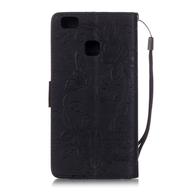 เคส Huawei P9 Lite #เคสสไตล์กระเป๋าสตางค์หนัง PU ลายดอกไม้ผีเสื้อประดับ Rhinestones Leather Shell