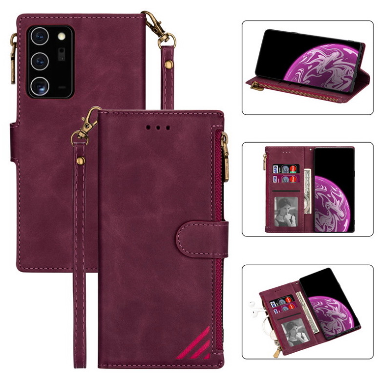 Case Huawei P40#เคสฝาพับหนัง PU มีช่องซิปมีที่เสียบการ์ด สายคล้องมือ Card Slots Luxury Flip Stand Card Zipper Phone Leather Wallet Cover (สินค้าตัวอย่างสินค้าจริงตรงตามรุ่น)