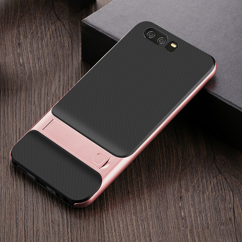 เคส Huawei P10 #เคสแบบฝาหลัง ELEGANCE ลายตารางลูกผสม PC + TPU มีขาตั้งในตัว คุณภาพดี