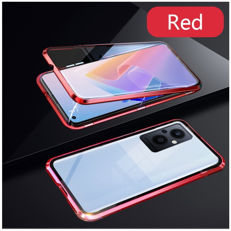 เคส OPPO Reno 7z 5G #เคสฝาครอบกระจกขอบโลหะดูดซับแม่เหล็ก Fully Protection Magnetic Adsorption Glass Metal Phone Protective