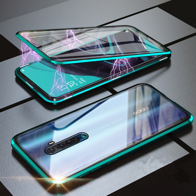 Case Oppo Reno 2 #เคสฝาครอบกระจกขอบโลหะดูดซับแม่เหล็ก Fully Protection Magnetic Adsorption Glass Metal Phone Protective