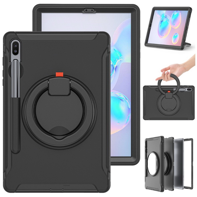 Case Samsung Galaxy Tab S6 SM-T860 SM-T865 #เคสฝาหลังพลาสติกมีขาตั้งหมุนได้ 360° 3 Layer Protection TPU+PC Shockproof case