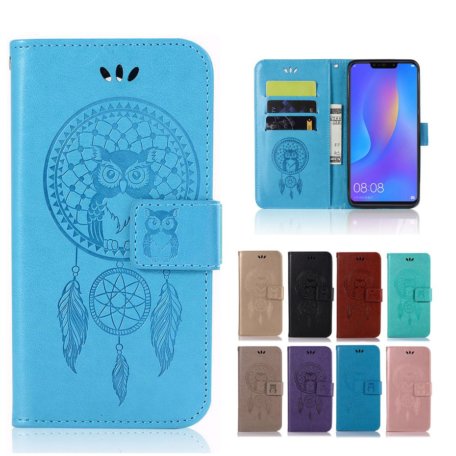Case Honor 8X #เคสฝาพับแบบกระเป๋าสตางค์ฝาพับหนัง PU ลายนกฮูก Dream Catcher Owl