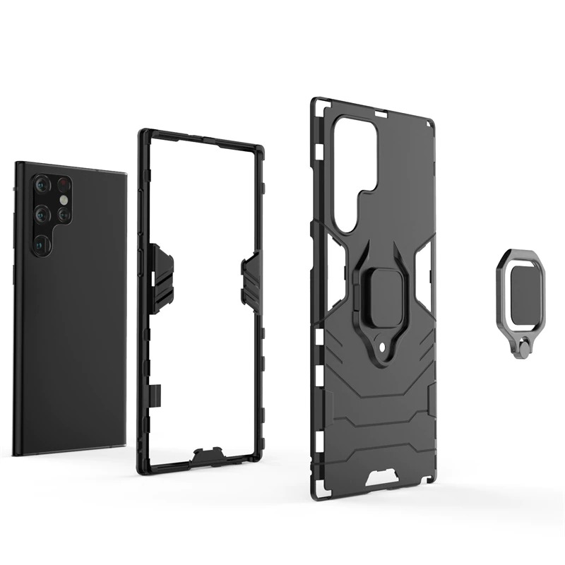 เคส Samsung Galaxy S23 Ultra 5G#เคสฝาหลังพลาสติกแข็ง +TPU Hybrid Case มีแหวนสวมนิ้วโลหะ