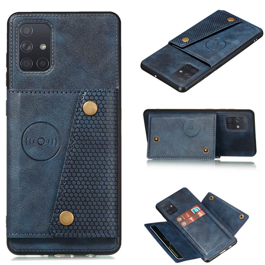เคส Samsung Galaxy A51 #เคสแบบฝาหลัง TPU เคลือบหนัง PU มีที่เก็บบัตร PU Leather Coated TPU Card Holder Magnetic Kickstand