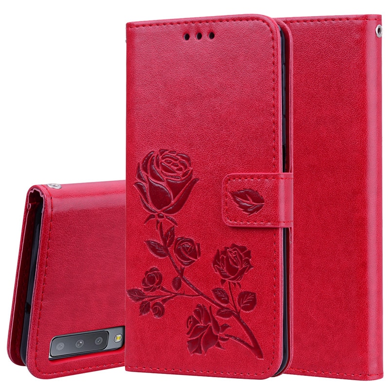 Case Samsung Galaxy A7 (2018) #เคสฝาพับหนัง PU ลายดอกกุหลาบแบบกระเป๋าสตางค์ Imprinted Rose Leather