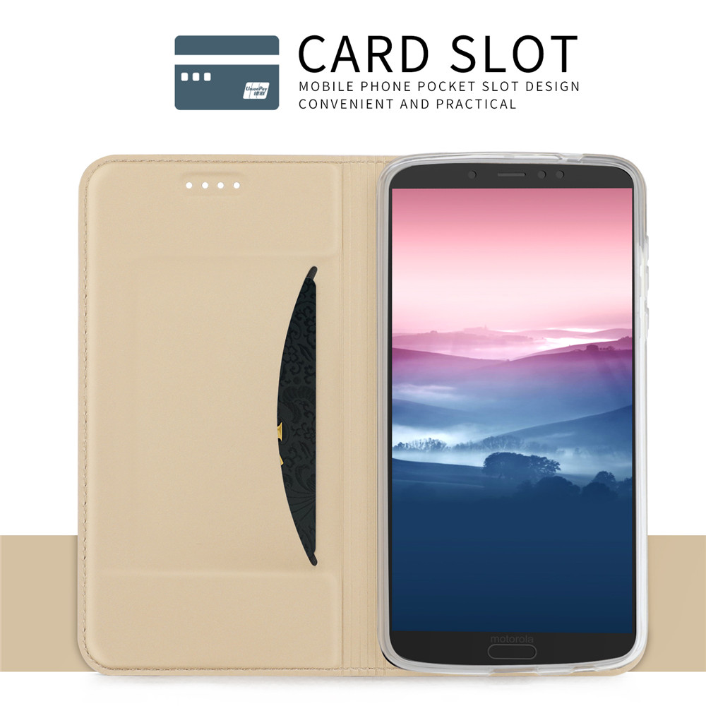 Case Moto G6 Plus #เคสแบบฝาพับหนัง PU Card Holder Auto-absorbed Leather
