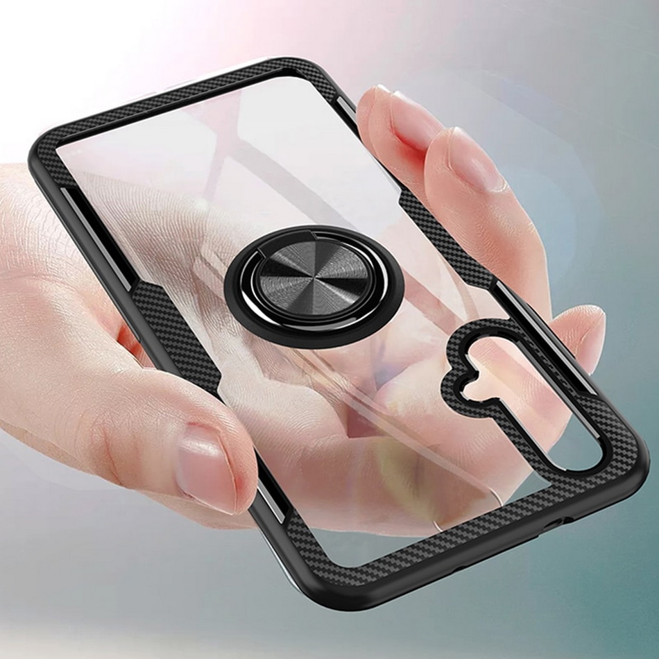 Case Huawei Nova 5T #เคสฝาหลังใสขอบทึบมีแหวนสวมนิ้วโลหะ TPU + PC