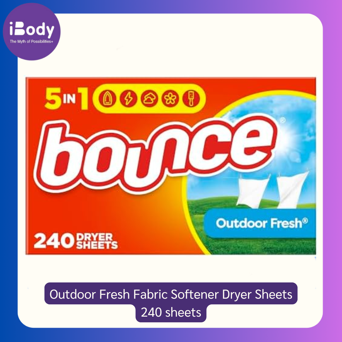 Bounce® Outdoor Fresh Fabric Softener Dryer Sheets 240 sheets แผ่นอบผ้า ลดรอยยับ กลิ่นหอมสดชื่น