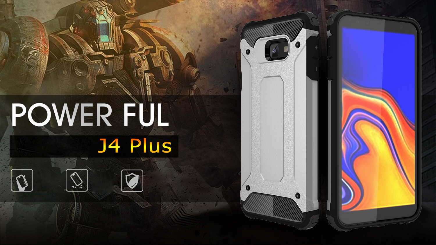 เคส Samsung Galaxy J4+ #เคสฝาหลังเกราะป้องกัน ไฮบริด พลาสติก+TPU