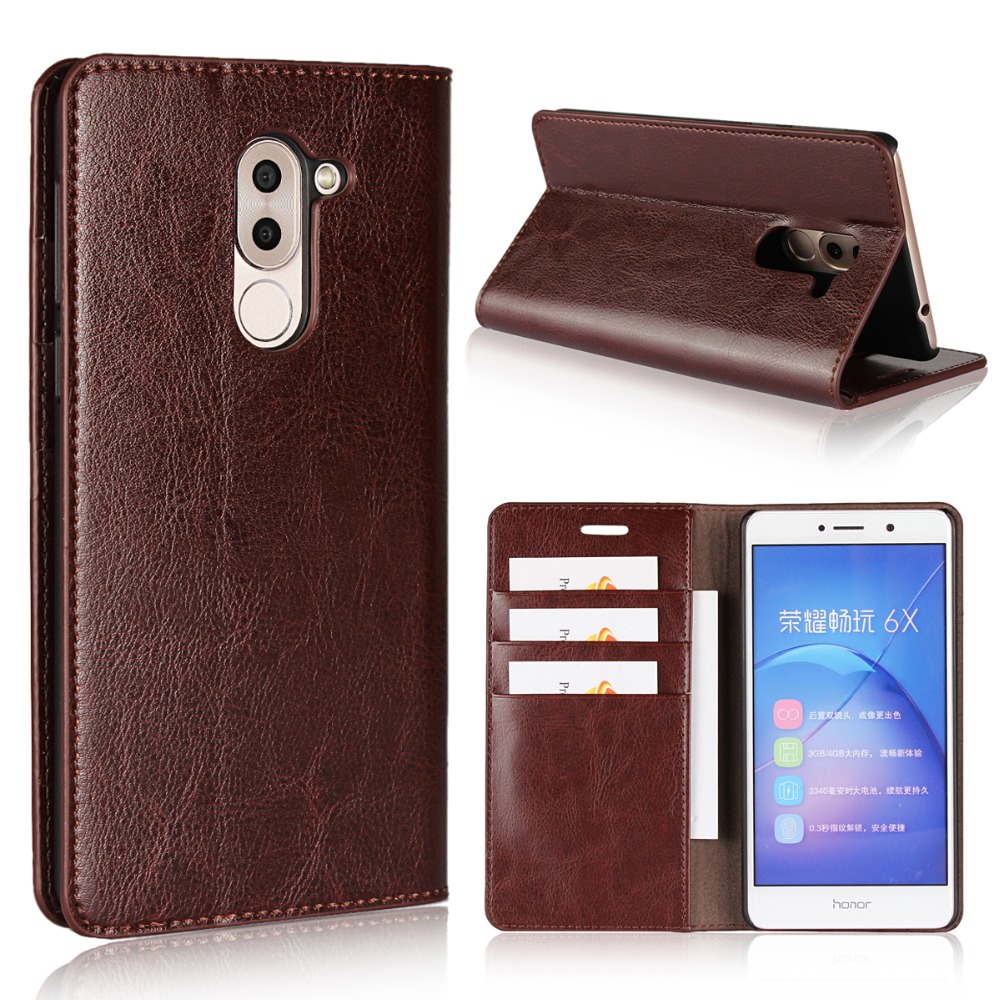 เคส Huawei GR5 2017 #เคสฝาพับแบบกระเป๋าสตางค์หนังแท้ Crazy Horse Genuine Leather Wallet Shell