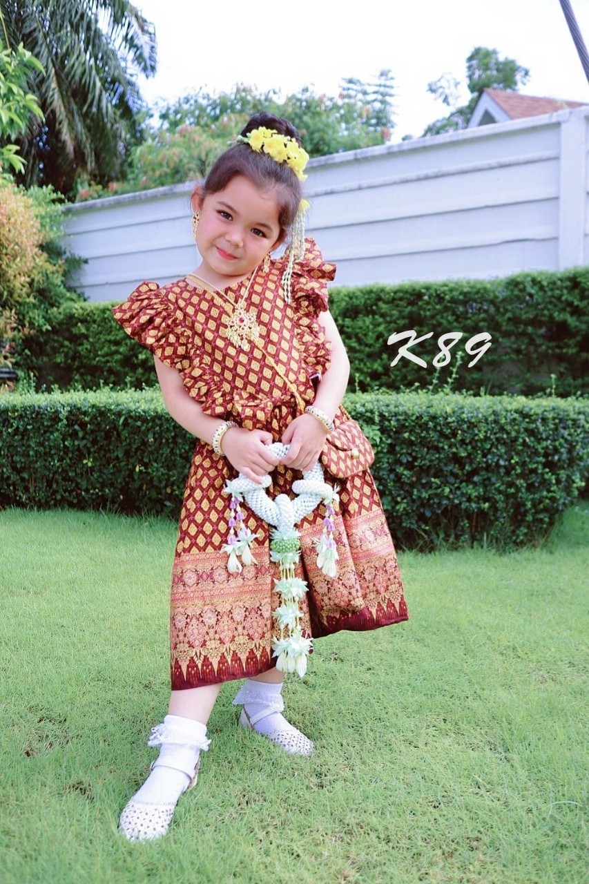 ชุดไทยเด็กหญิง มินิเดรส แถมกระเป๋า