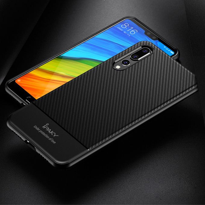 เคส Huawei P20 Pro #เคสฝาหลัง IPAKY Carbon Fiber Texture TPU