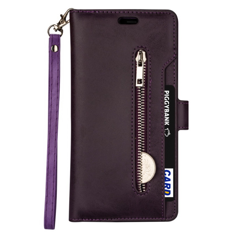 เคส Samsung Galaxy S22 5G #เคสฝาพับแบบกระเป๋าสตางค์ช่องใส่บัตรหลายช่อง Multi-slot Wallet Zippered Leather พร้อมสายคล้อง