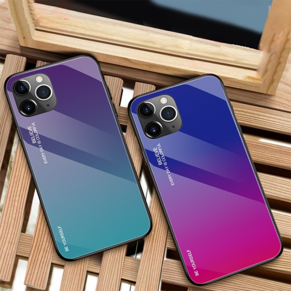 เคส iPhone 13 Pro #เคสฝาหลัง Gradient Color Glass + PC + TPU Hybrid Case
