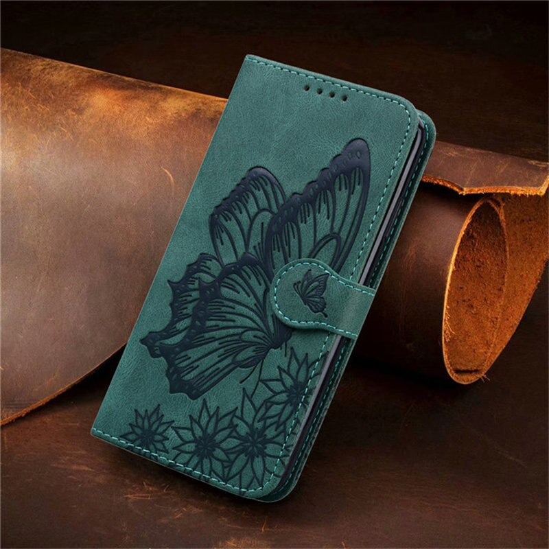 เคส Samsung Galaxy A04 #เคสฝาพับพิมพ์ลายผีเสื้อกับดอกไม้ Imprinted Butterfly Flowers Leather