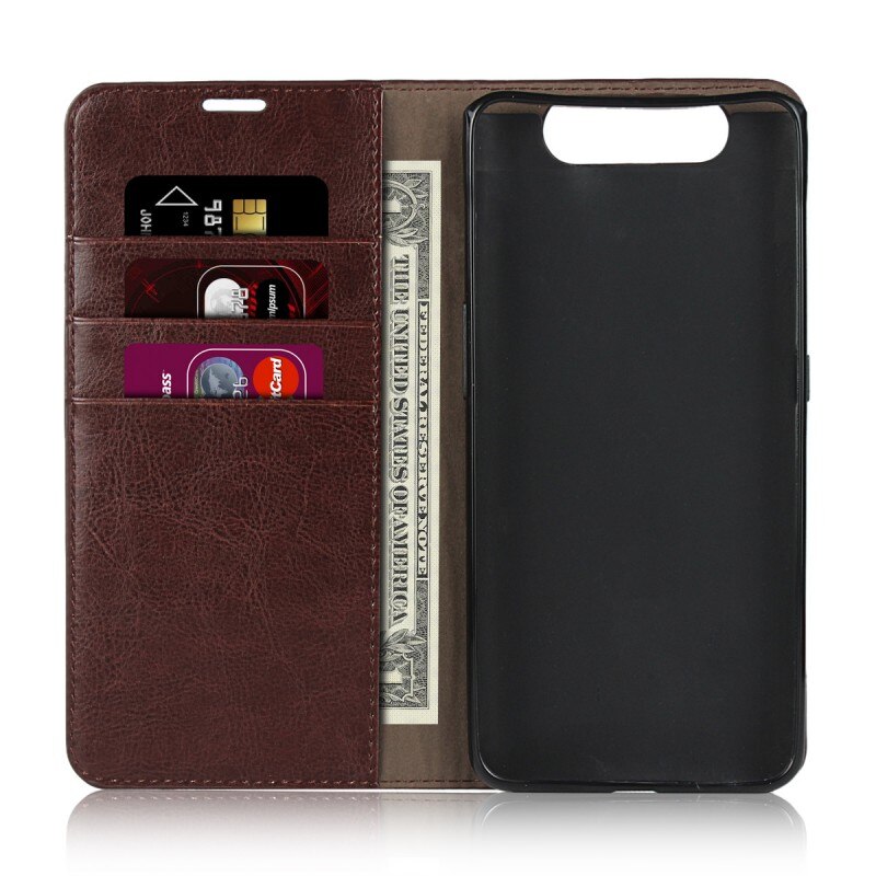 เคส Samsung Galaxy A80 #เคสฝาพับหนังแท้สไตล์กระเป๋าสตางค์งานคุณภาพดีการตัดเย็บปราณีตสวยงามทันสมัย