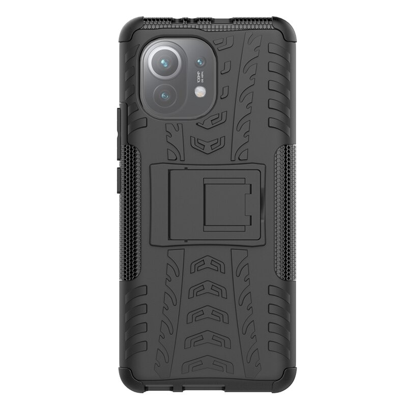 Case Xiaomi Mi 11 #เคสฝาหลังกันลื่น Cool Tyre Pattern Kickstand (PC + TPU)