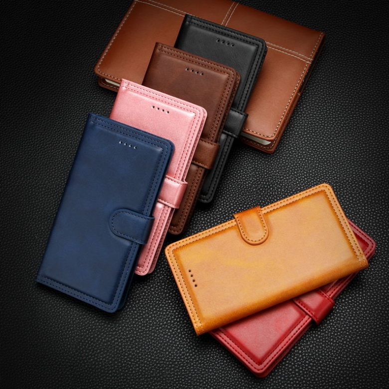 เคส Samsung Galaxy Note 10+ #เคสฝาพับหนัง PU มีช่องเสียบบัตรพับตั้งได้ Stand Magnetic Wallet Card Holder Retro Business Cover