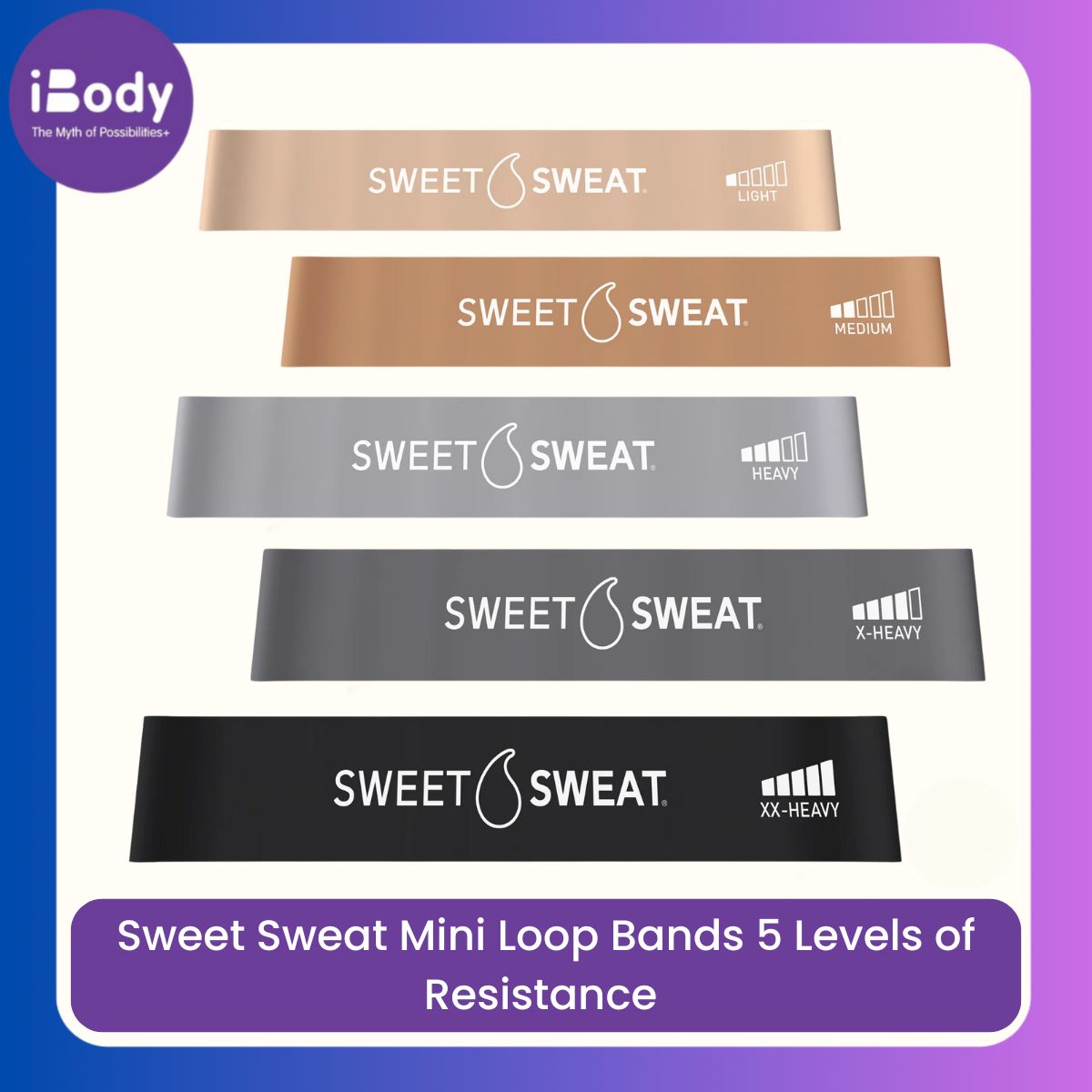 Sports Research® Sweet Sweat Mini Loop Bands 5 Levels of Resistance สายรัดยางยืดแรงต้าน 5 ระดับ ยางยืดออกกำลังกาย โยคะ สควอช บริหารก้นและขา อุปกรณ์ออกกำลังกายฟิตเนส