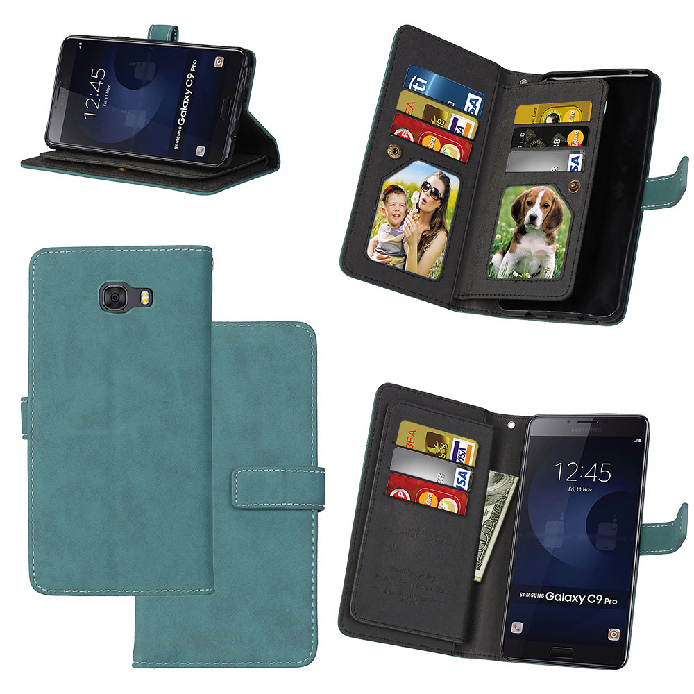 เคส Samsung Galaxy C9 Pro #เคสฝาพับ MatteSkin PU Leather Stand มีช่องใส่นามบัตรพร้อมช่องเสียบการ์ดได้ 9 ใบ