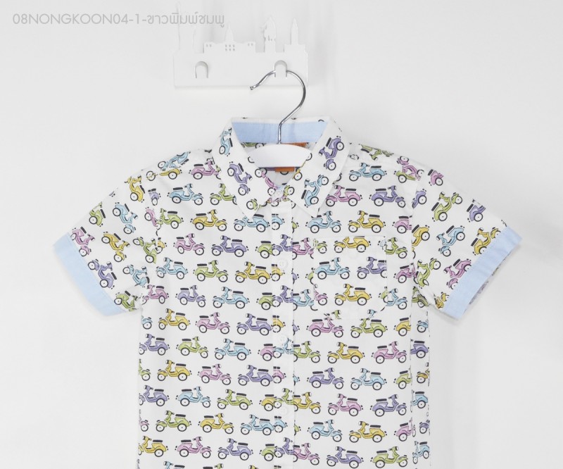 เสื้อเชิ้ตแขนสั้น เด็ก 1 ถึง 5 ขวบ ลายมอไซค์