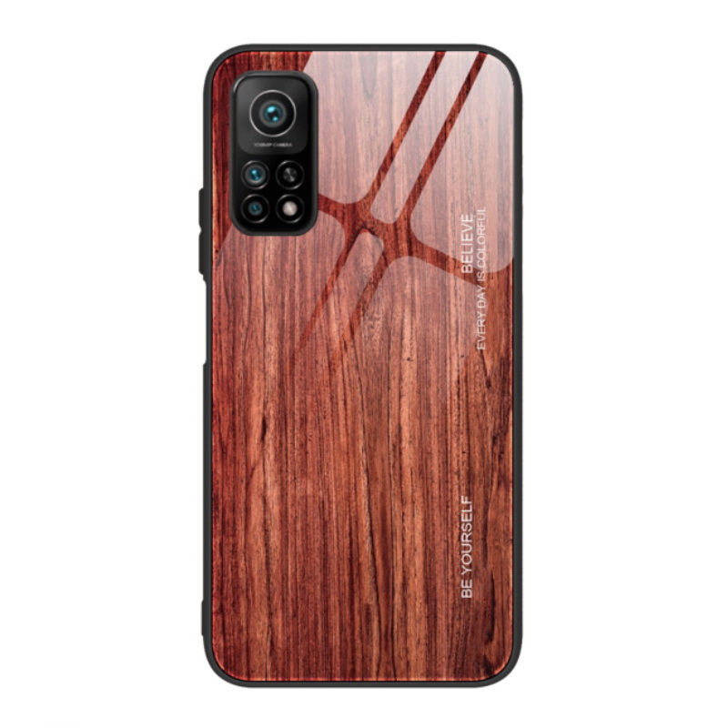 เคส Xiaomi Mi 10T Pro #เคสฝาหลังกระจกลายผิวไม้ Case Hard Tempered glass Wood grain protect Back Cover