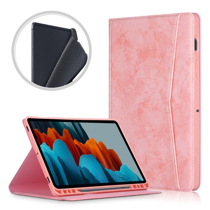 Case SamsungGalaxy Tab S7 FE 12.4"(T730,T736) #เคสฝาพับหนัง PU ลายผิวผ้ามีช่องใส่ปากกา with Pencil Holder Stand Business Card Slot Cover สำเนา