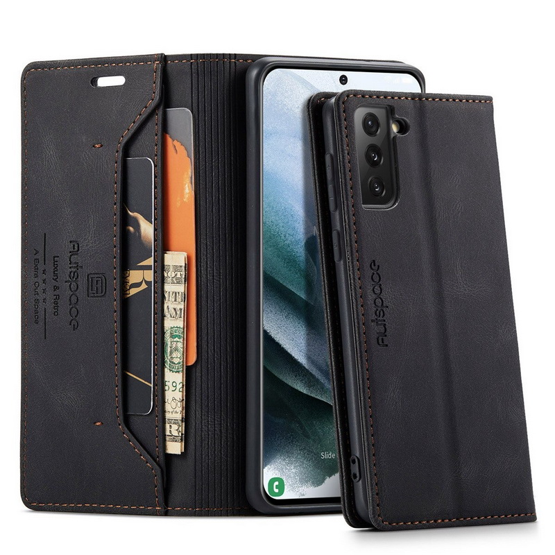 เคส Samsung Galaxy S21 #เคสฝาพับหนัง PU แบบกระเป๋าสตางค์ AUTSPACE Series RFID Blocking Retro Matte Leather Wallet