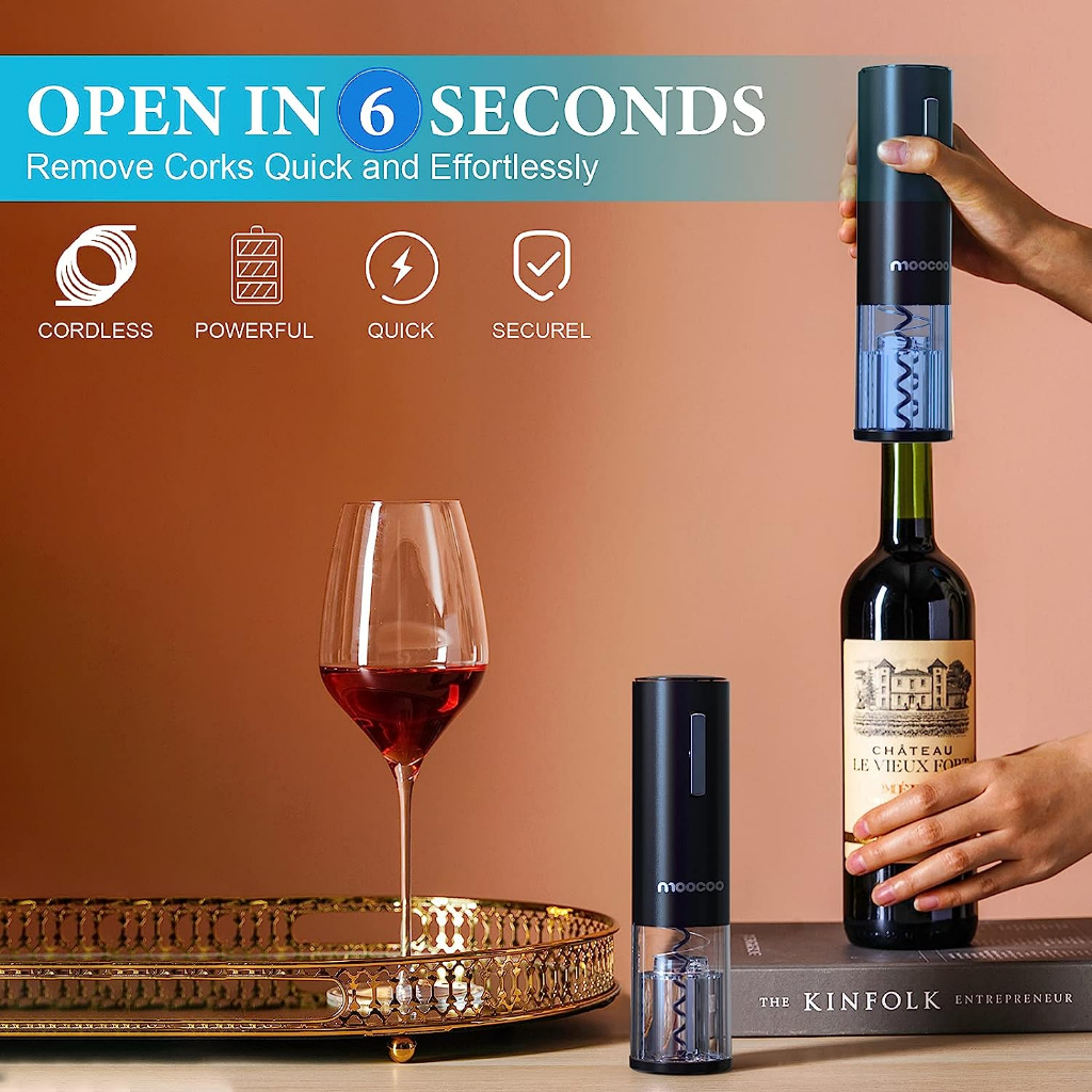 Moocoo® Electric Wine Set Open, Serve & Preserve ชุดที่เปิดขวดไวน์ไฟฟ้าพร้อมฐานชาร์จ ที่เปิดไวน์