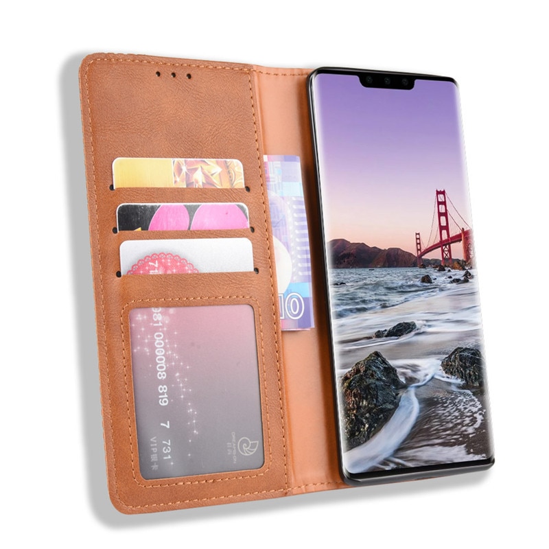 เคส Huawei Mate 30 Pro #เคสฝาพับปกหนังสไตล์วินเทจดูดซับอัตโนมัติแบบกระเป๋าสตางค์