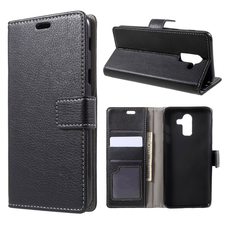 Case Samsung Galaxy J8 (2018) #เคสฝาพับแบบกระเป๋าสตางค์หนัง PU ผิวลิ้นจี่ Litchi Grain Wallet