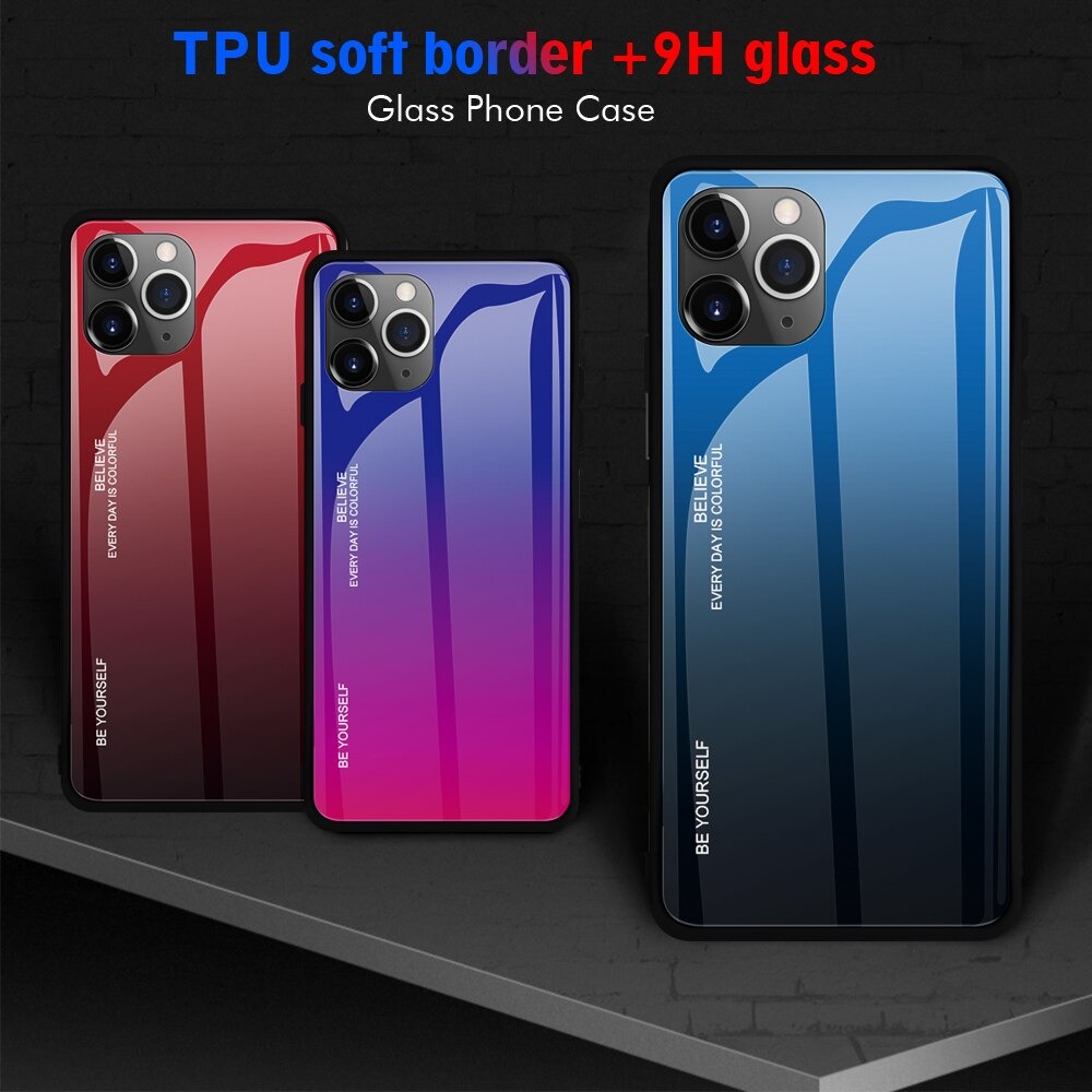 เคส iPhone 13 Pro #เคสฝาหลัง Gradient Color Glass + PC + TPU Hybrid Case