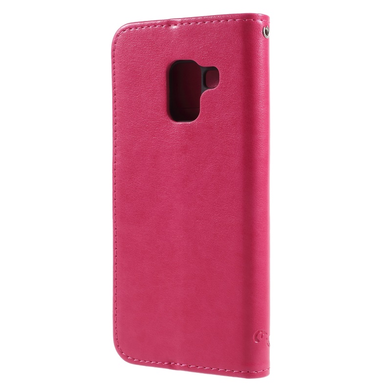 เคส Samsung Galaxy A8 (2018) #เคสฝาพับแบบกระเป๋าสตางค์หนัง PU พิมพ์ลายผีเสื้อและดอกไม้สีสันสวยงาม