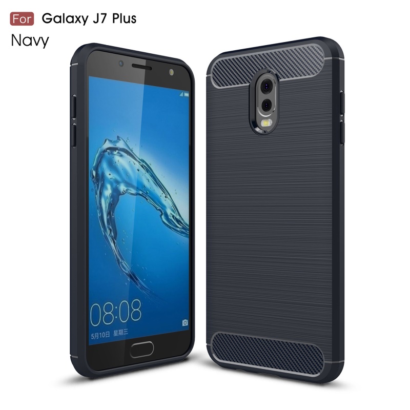 เคส Samsung Galaxy J7 Plus #เคสฝาหลัง Brushed Carbon Fiber TPU สวยงามทันสมัย