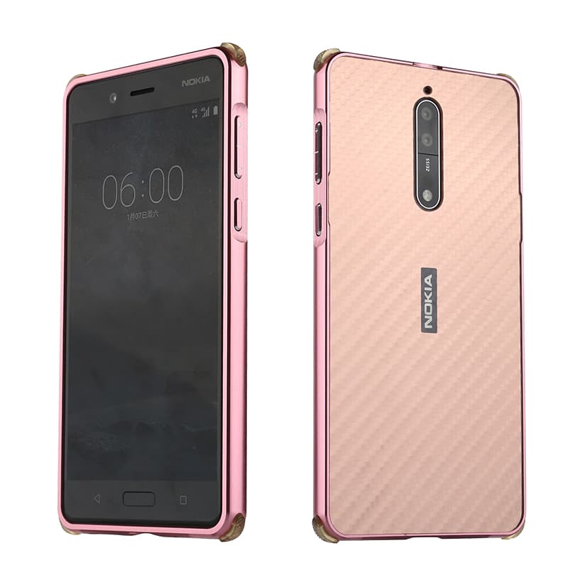 เคส Nokia 8 #เคสกรอบโลหะฝาหลังเลื่อนสไลด์ + ลายคาร์บอนไฟเบอร์ Texture สวยงามทันสมัย