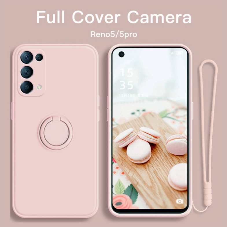 เคส OPPO Reno 5 / Reno 5 5G #เคสฝาหลังซิลิโคนนิ่มมีแหวนสวมนิ้ว Liquid Silicone Back Case